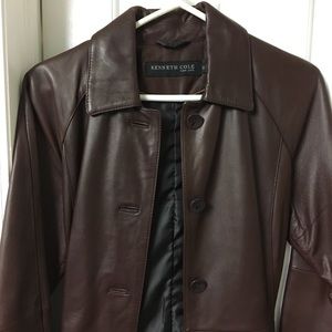 New Kenneth Cole Brown Leather Trench Jacket SZ XS